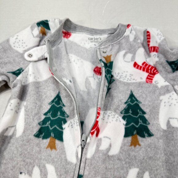Carter's Child's Sz 4T Footed Christmas Sleeper Gray Polar Bears And Trees NWOT - Picture 7 of 16